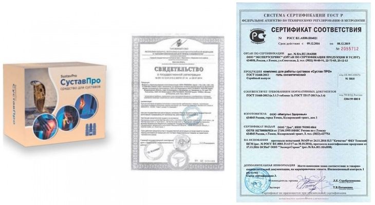 сертификат и свидетельство о соответсвии средства сустав про